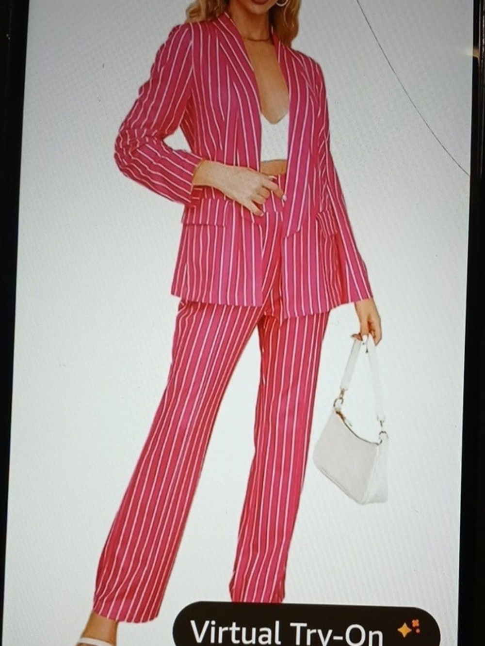 Pink Striped Women's Blazer & Pants Set
